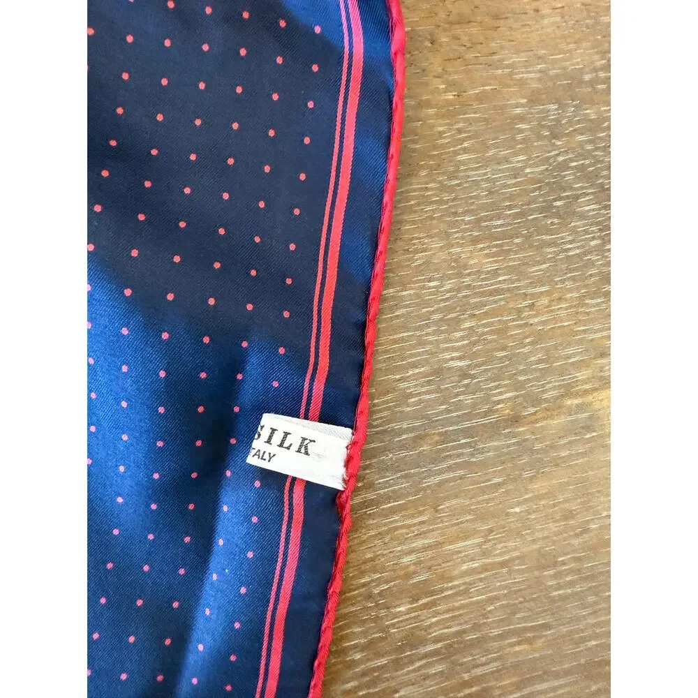 Vintage Blue Red polka dot 17’x17’ square silk made in Italy scarf bandana